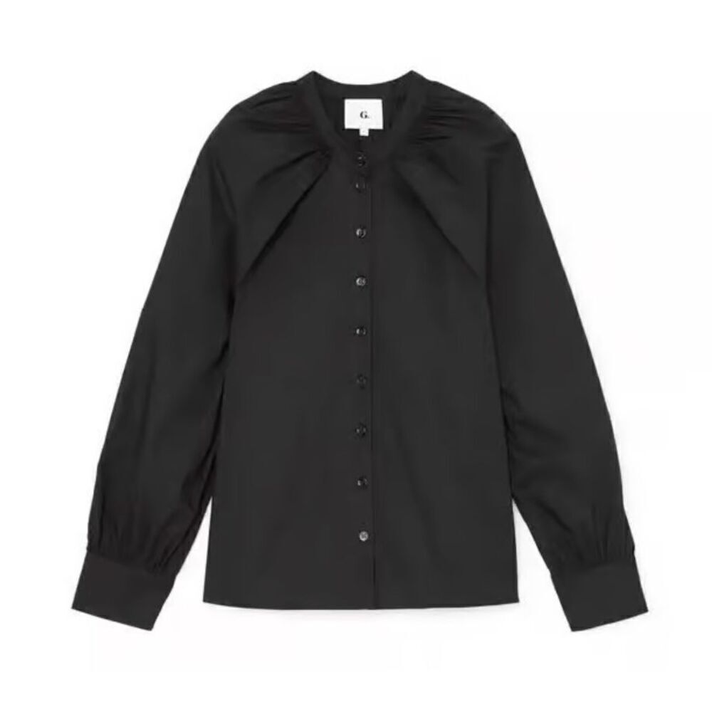 G. LABEL BY GOOP Beatriz Puff-Sleeve Cotton Button-Up in Black NWT Size 4